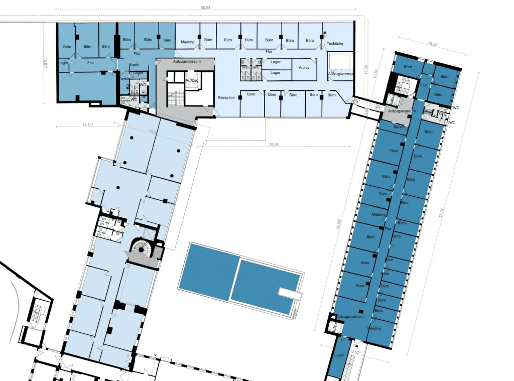 Grundriss vom Deutschherrnkarree in Nürnberg.