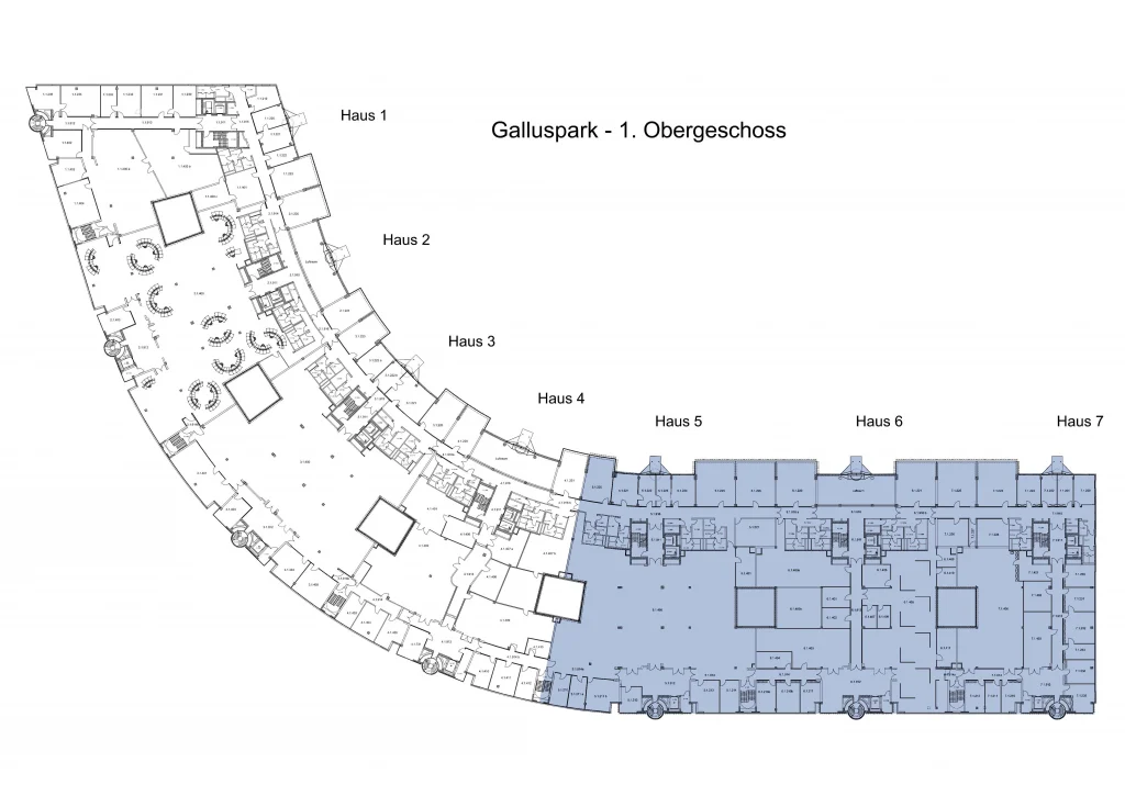 Grundriss vom 1. Obergeschoss vom Galluspark in Frankfurt.