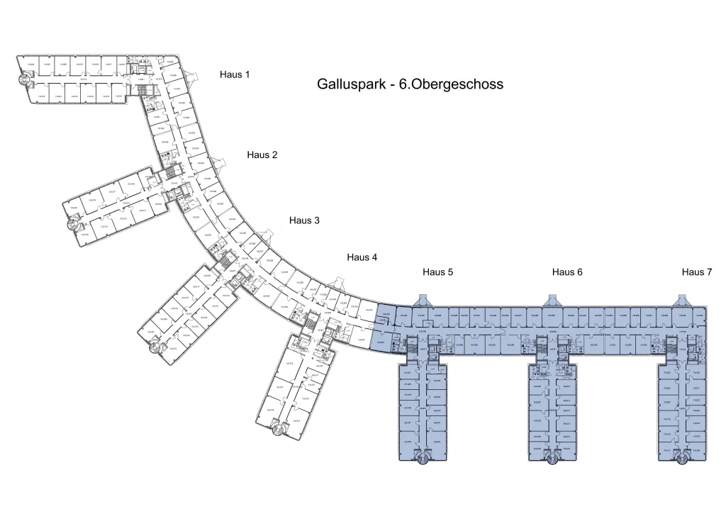 Grundriss vom 6. Obergeschoss vom Galluspark in Frankfurt.