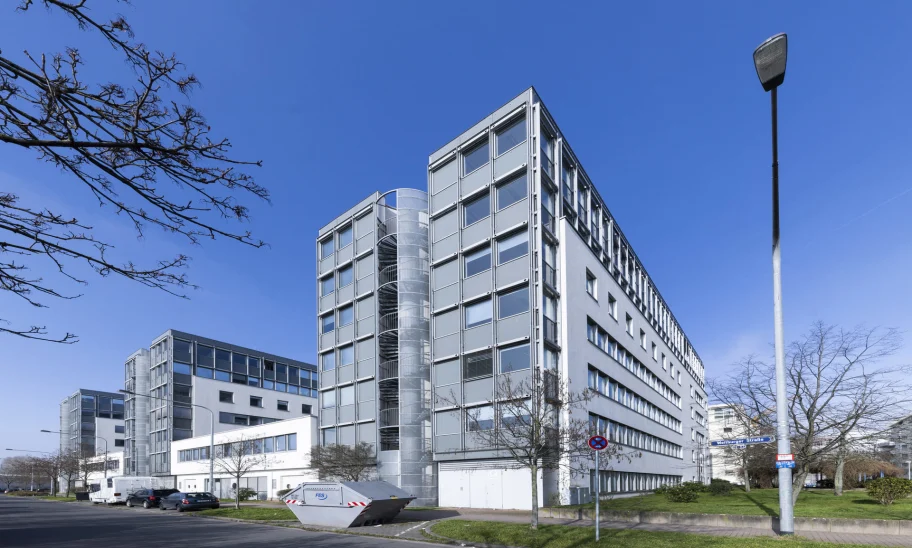 Helle Bürofläche im Galluspark 21–25 in Frankfurt mit großen Fensterfronten, viel Tageslicht und Blick über das Stadtgebiet.