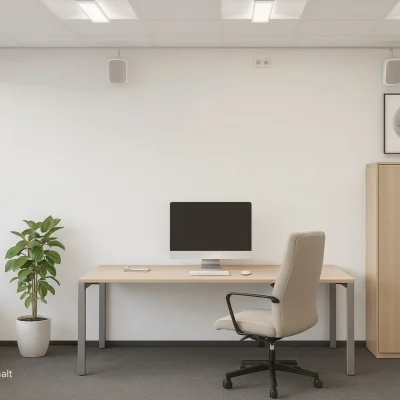 Visualisierung eines Einzelbüros in beige mit Teppichboden im Objekt Kreuzberger Ring 68 in Wiesbaden.